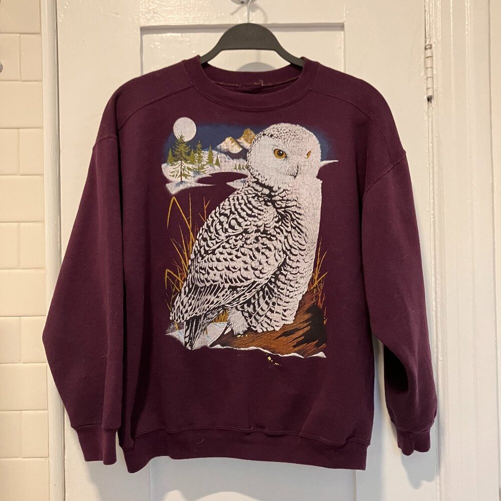 Vintage 80's/90's Purple (Eggplant) Owl Sweatshirt - Medium - Unisex